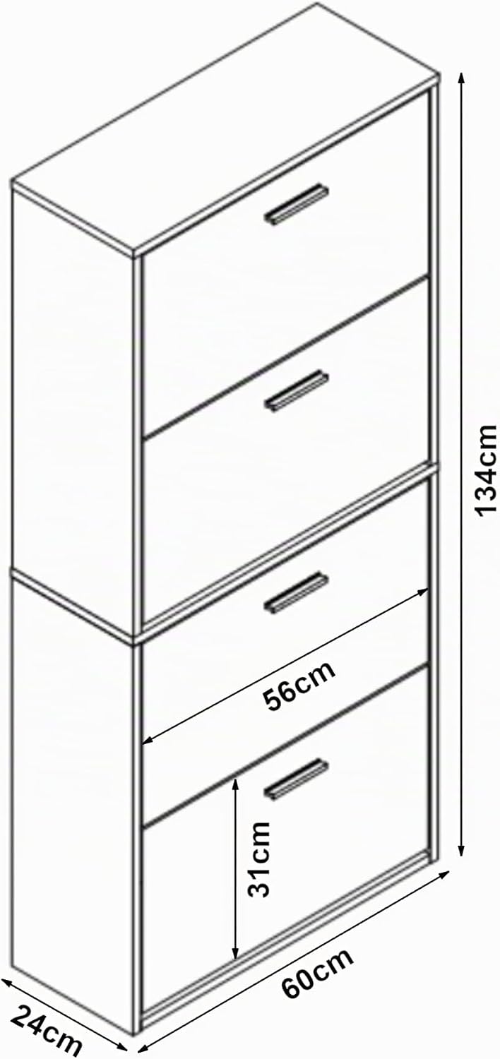 [en.casa] Schuhschrank Sykkylven Schuhkipper mit 4 Klappen Schuhkommode für 16 Paar Schuhe 134 x 60