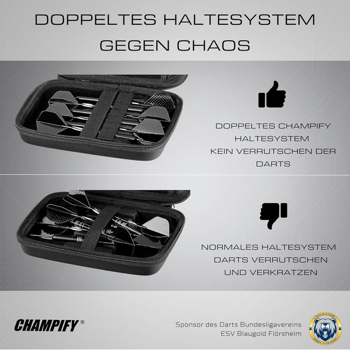Champify® Darttasche blau mit Haltesystem gegen Verrutschen der Dartpfeile | Hard-Case zum Schutz fü