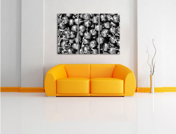 Pixxprint Cherry Kirschen Fruit als Leinwandbild/Grösse: 3 Teilig (120x80) cm/Wandbild/Kunstdruck/fe