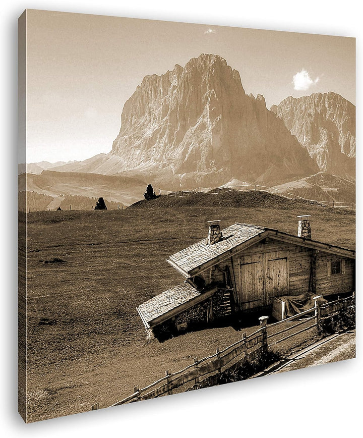 deyoli Holzhütte im Gebirge Format: 70x70 Effekt: Sepia als Leinwandbild, Motiv fertig gerahmt auf E