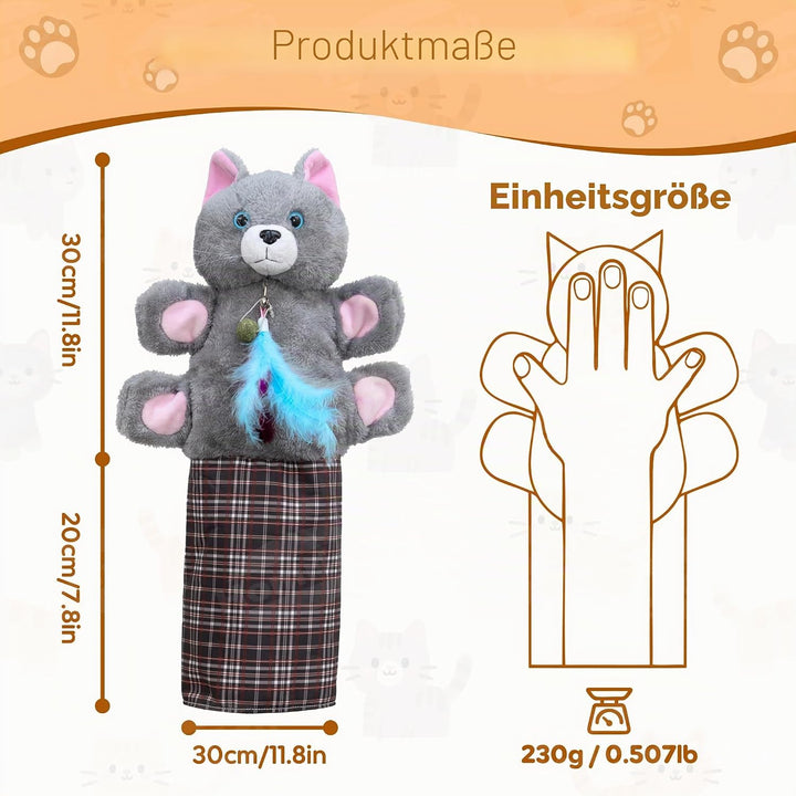 Katzen Wrestling Handschuh, Interaktives Katzenspielzeug Handpuppe mit Plüsch & Katzenminze, dicker
