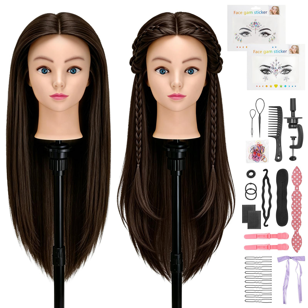 TwoWin 24 Zoll /60 cm Trainingsköpfe für Friseure, Frisierkopf mit 80% Echthaar, Übungskopf Friseurk