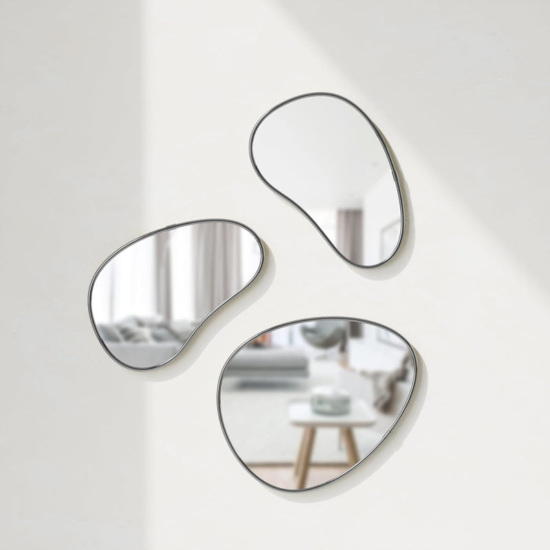 Umbra Hubba Pebble Wandspiegel Set, Moderne Design Spiegel mit Organischer Form, 3er-Set, Titan Tita