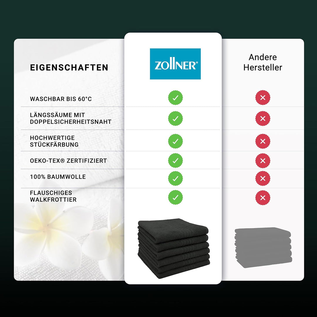 ZOLLNER 6er-Set Handtücher mit 5 Tiefgangstreifen, 50x70 cm, Baumwolle, schwarz 50 x 70 cm Schwarz,