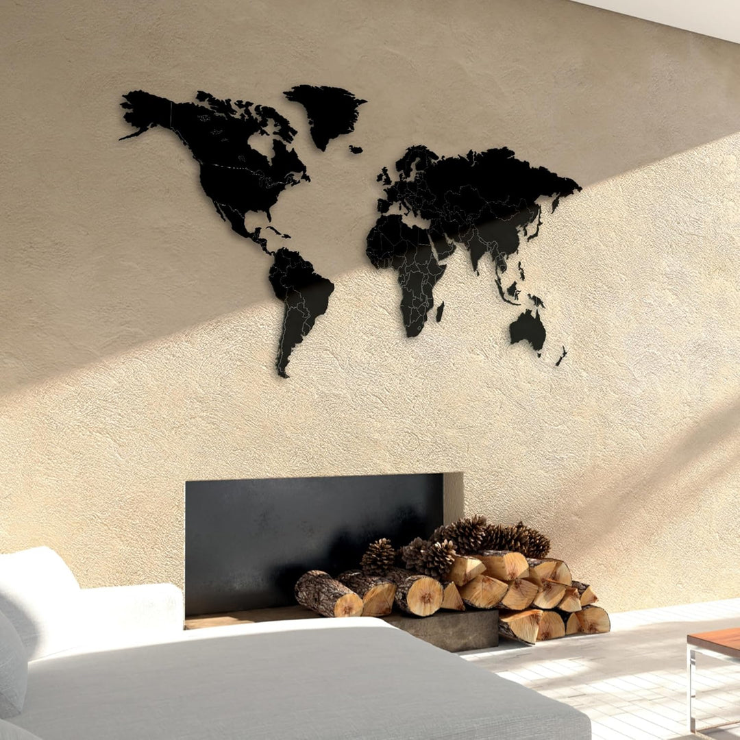 Giallobus - Weltkarte - HOLZDEKORATION VON MDF-Farbe SCHWARZ - 130x72 cm 130x72cm Schwarzer Mdf, 130