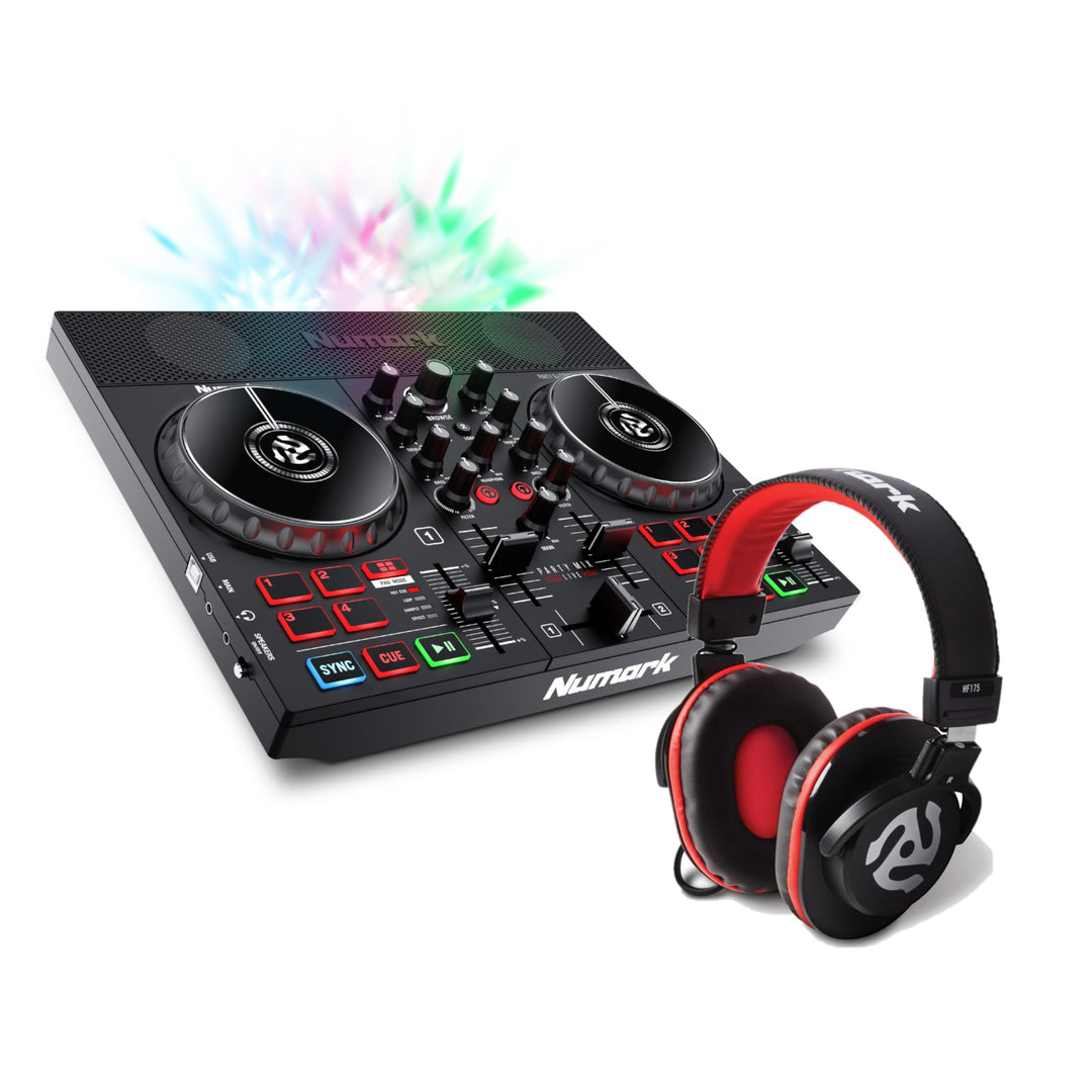 Numark Party Paket - Party Mix Live DJ Controller Mischpult mit eingebauten Lautsprechern, Lichtshow