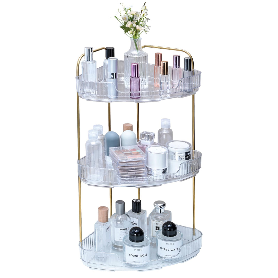 VINATO Make Up Organizer, Schminktisch Organizer, 3-stufiger Eck Organizer für Bad/Kosmetik, Transpa