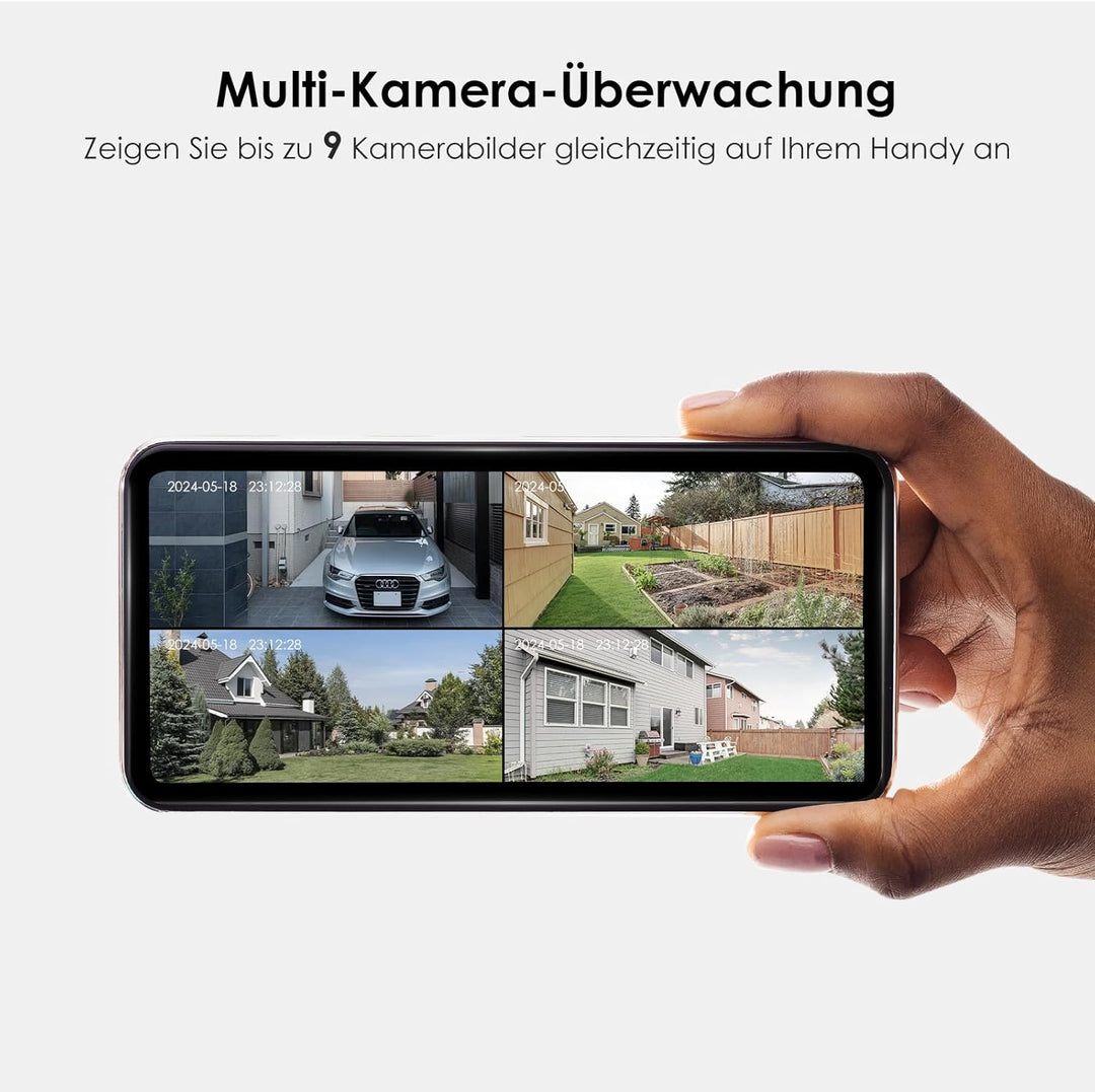 Alles in 1 Überwachungskamera Aussen Akku Solar, 2K, 100% Kabellos, 360° PTZ Kamera Überwachung Auss