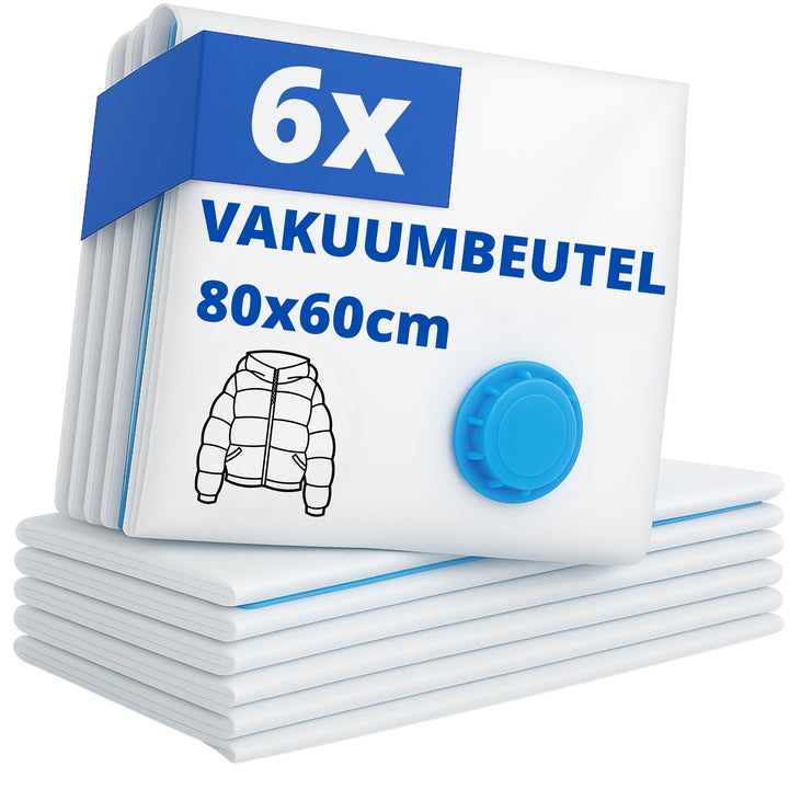 Kronenburg Vakuumbeutel für Kleidung 6er Set 80x60 cm - Vakuum Kleiderbeutel wiederverwendbar - Aufb