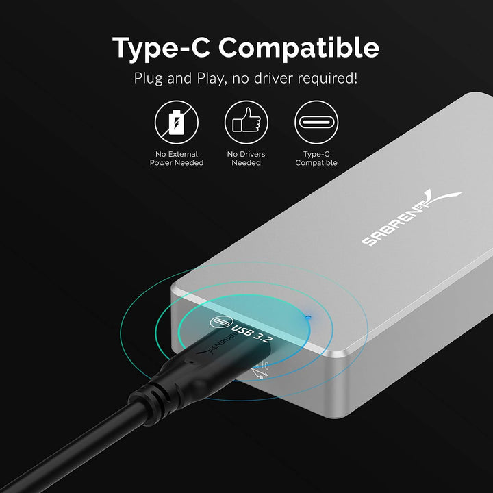 SABRENT NVMe Gehäuse, m2 SSD Adapter 10Gbps (M-Key) Robustes wasserdichtes [IP67], Werkzeuglos (EC-W