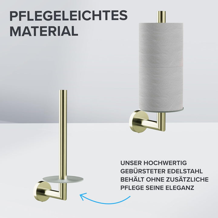 Ersatzrollenhalter Giskesanden Gold zum Bohren | aus Edelstahl und Glas | Toilettenpapier Rollen Auf