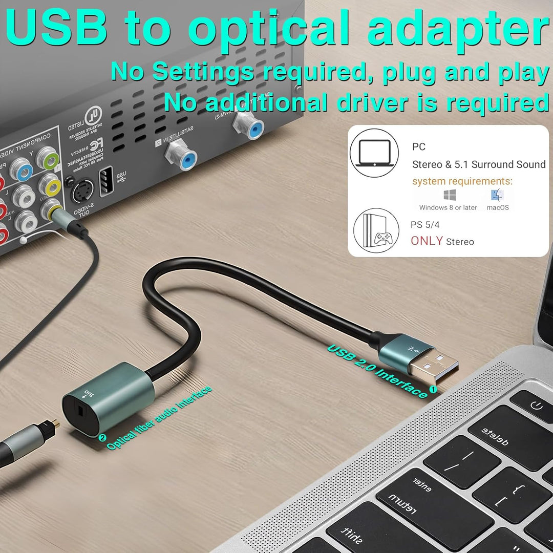 Duttek USB A zu Toslink Optik Stereo Konverterkabel 0.2 m, unidirektional USB A Stecker auf SPDIF Bu