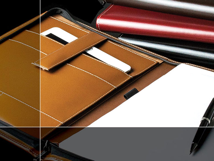 DELMON VARONE - Personalisierbare Tablet Schreibmappe DIN A4 aus Cambridge Top Grain Leder braun, Ko