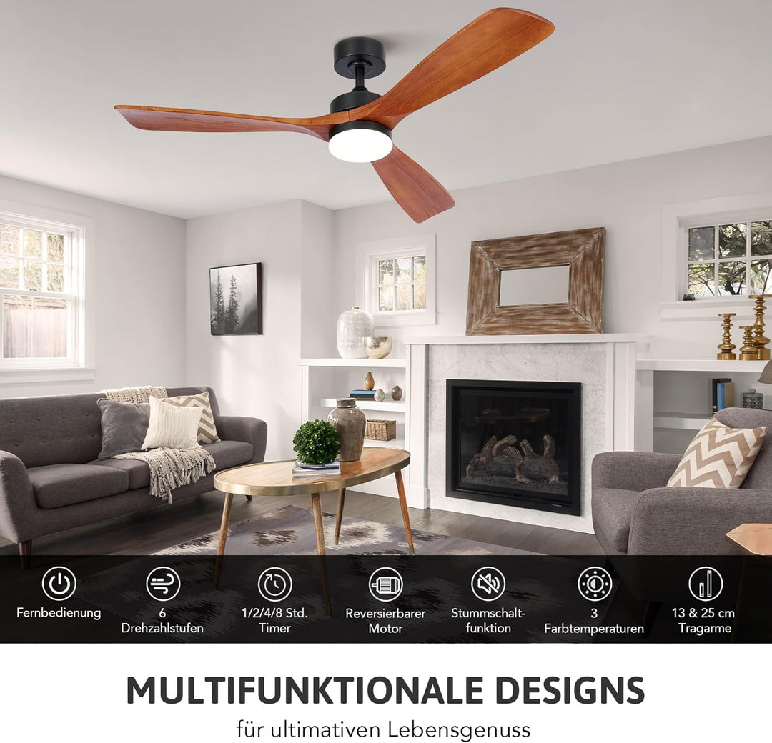 VONLUCE Deckenventilator mit Fernbedienung 52 Zoll Holz Ventilator LED-Leuchte Sommer&Winter-Betrieb