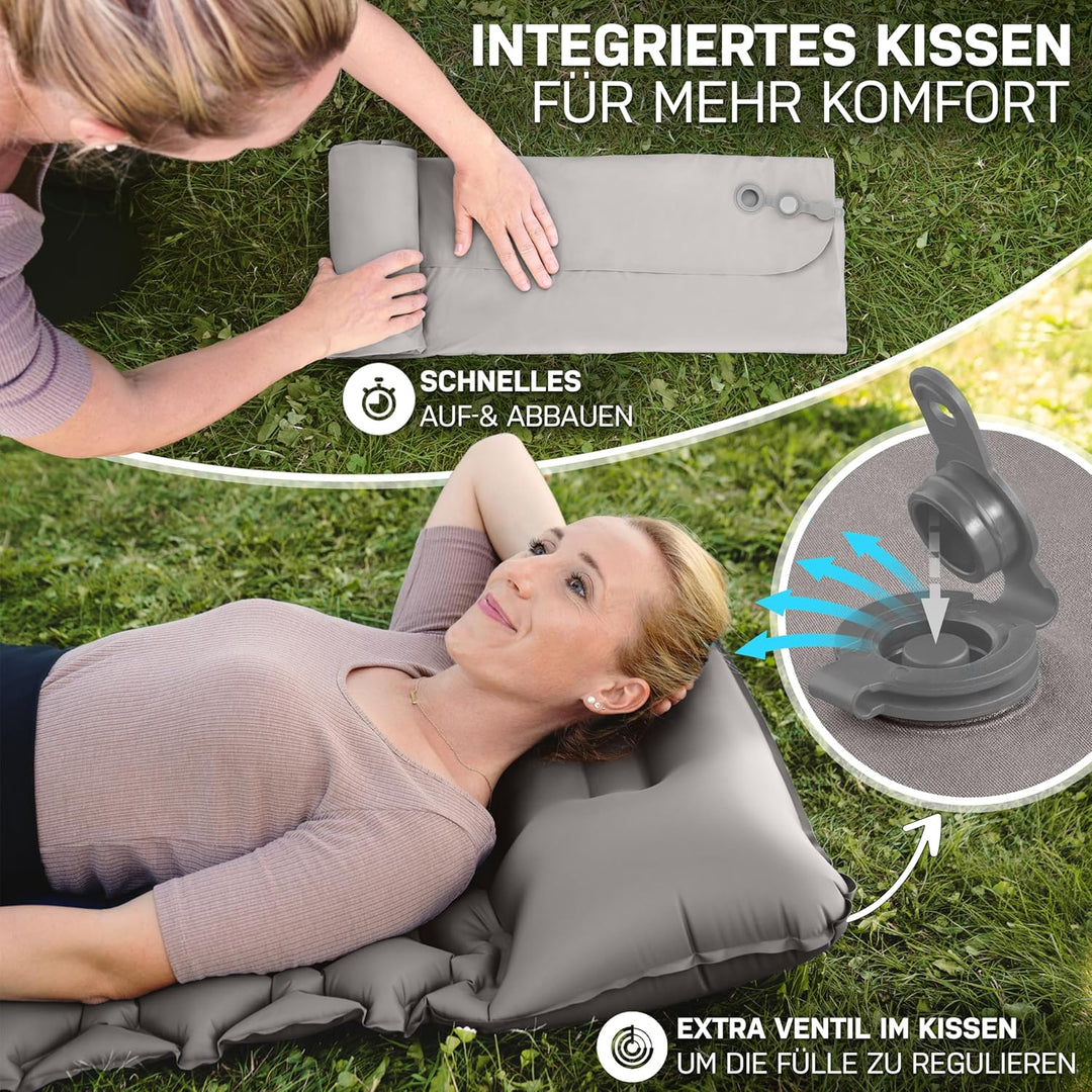 NORDBÄR® Camping Isomatte aufblasbar & Ultraleicht [mit oder ohne Kissen]| Iso Luftmatratze kleines