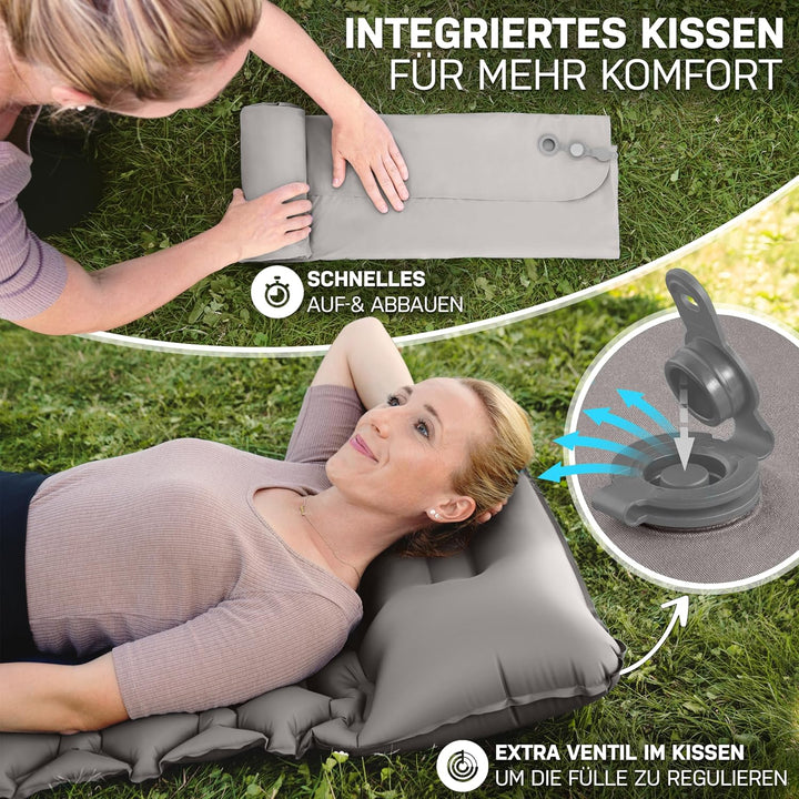 NORDBÄR® Camping Isomatte aufblasbar & Ultraleicht [mit oder ohne Kissen]| Iso Luftmatratze kleines