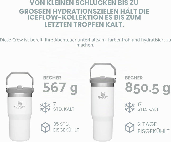 STANLEY IceFlow Edelstahlbecher – vakuumisolierte Wasserflasche für Zuhause, Büro oder Auto, wiederv