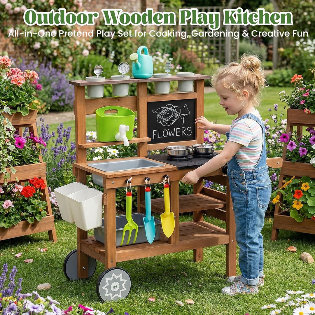 Kinderküche Outdoor Spielküche Gartenspielküche Matschküche Kinder Outdoor Mit Rädern, Wasserkocher,
