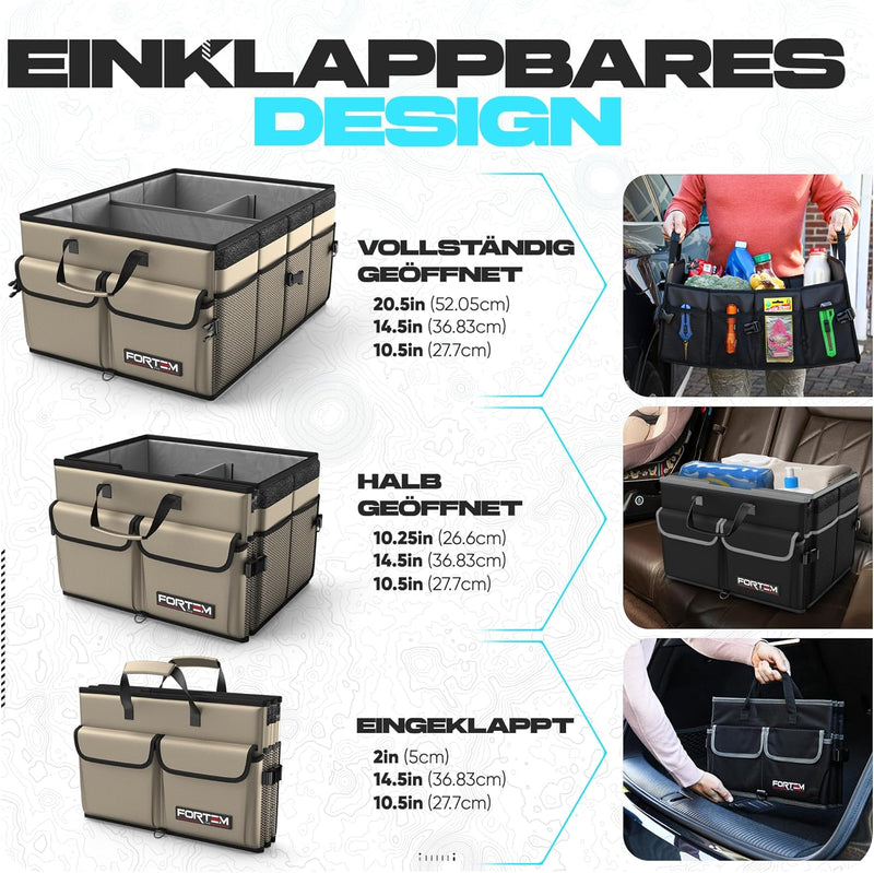 FORTEM Kofferraum Organizer, Kofferraumtasche, Zusammenklappbarer Auto Organizer Kofferraum mit Fäch
