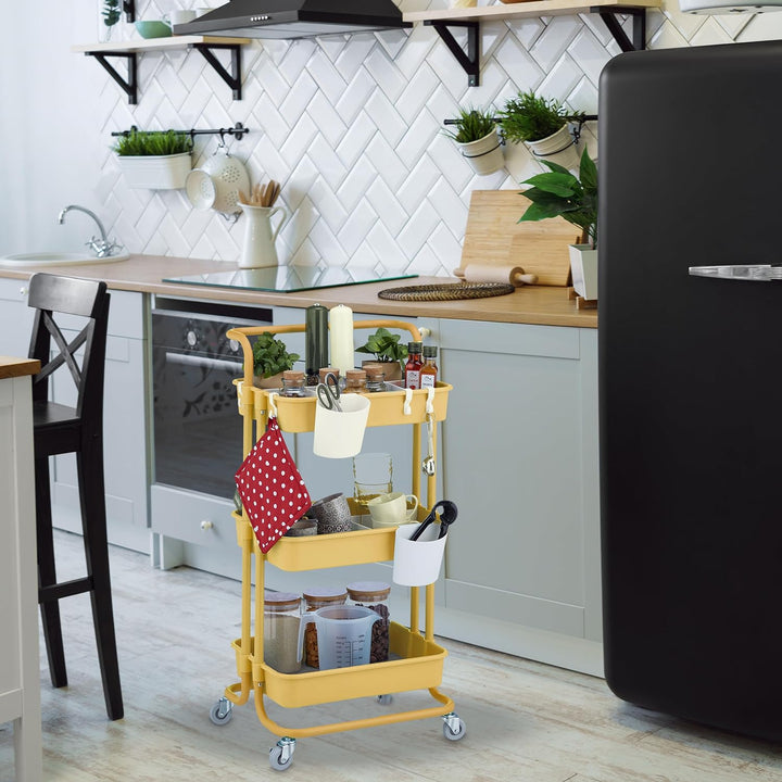 Relaxdays Rollwagen, 3 Etagen, Servierwagen, Küchenwagen für Bad & Büro, Rollregal, HBT: 86x42,5x36c