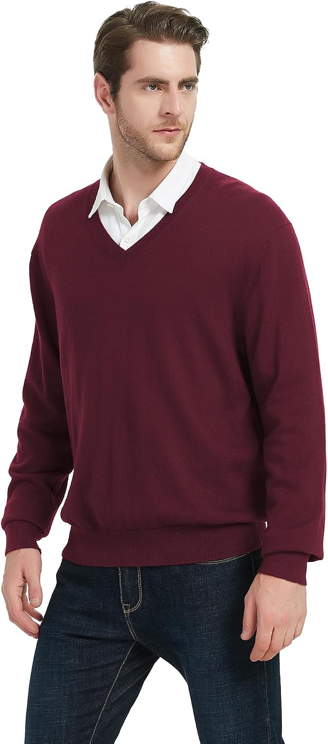 Kallspin Herren Strickpullover aus Wollmischung V-Ausschnitt Langarm Comfort Fit Pullover M Burgund,