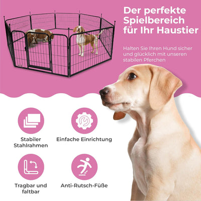 MaxxPet Laufgehege für Hunde – Welpengehege aus Metall – Kaninchengehege – faltbar mit 8 Paneelen –
