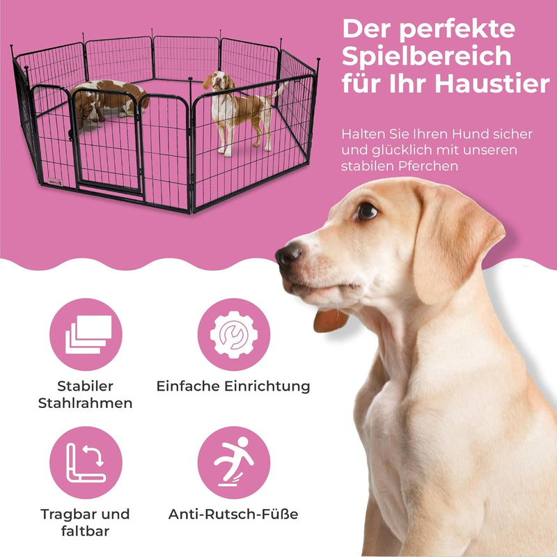 MaxxPet Laufgehege für Hunde – Welpengehege aus Metall – Kaninchengehege – faltbar mit 8 Paneelen –