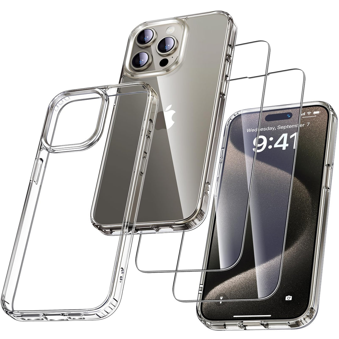 UniqueMe für iPhone 15 Pro Hülle, 5-in-1-Set Handyhülle für iPhone 15 Pro Case Rundumschutz Schutzhü