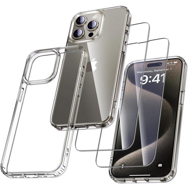UniqueMe für iPhone 15 Pro Hülle, 5-in-1-Set Handyhülle für iPhone 15 Pro Case Rundumschutz Schutzhü