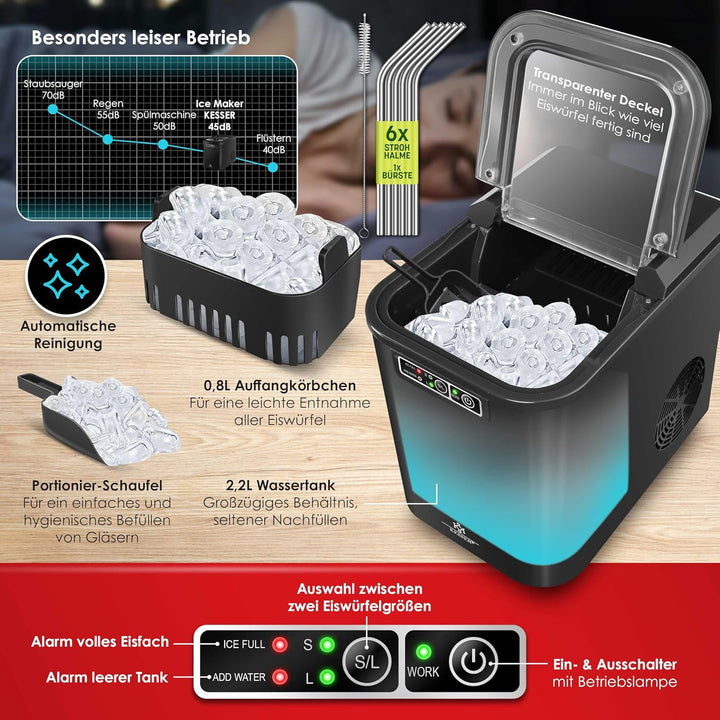 KESSER® Eiswürfelbereiter | Eiswürfelmaschine Edelstahl | Ice Maker | 12 kg 24 h | Zubereitung in 7