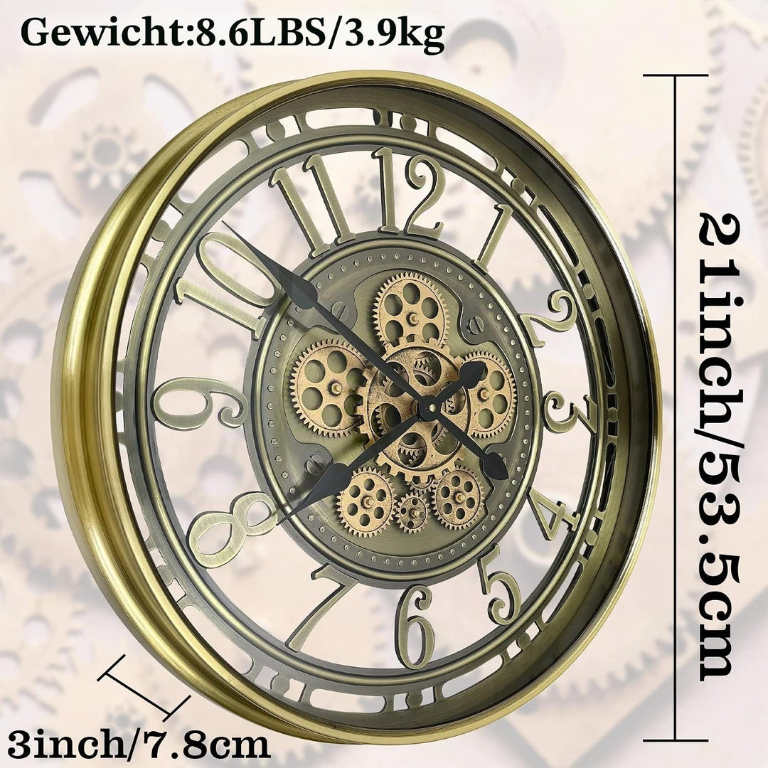 DORBOKER Wanduhr Gross mit Beweglichen Zahnrädern Moderne Industrial Steampunk XXL Vintage Retro Ant