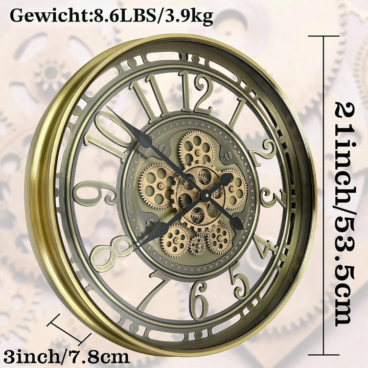 DORBOKER Wanduhr Gross mit Beweglichen Zahnrädern Moderne Industrial Steampunk XXL Vintage Retro Ant