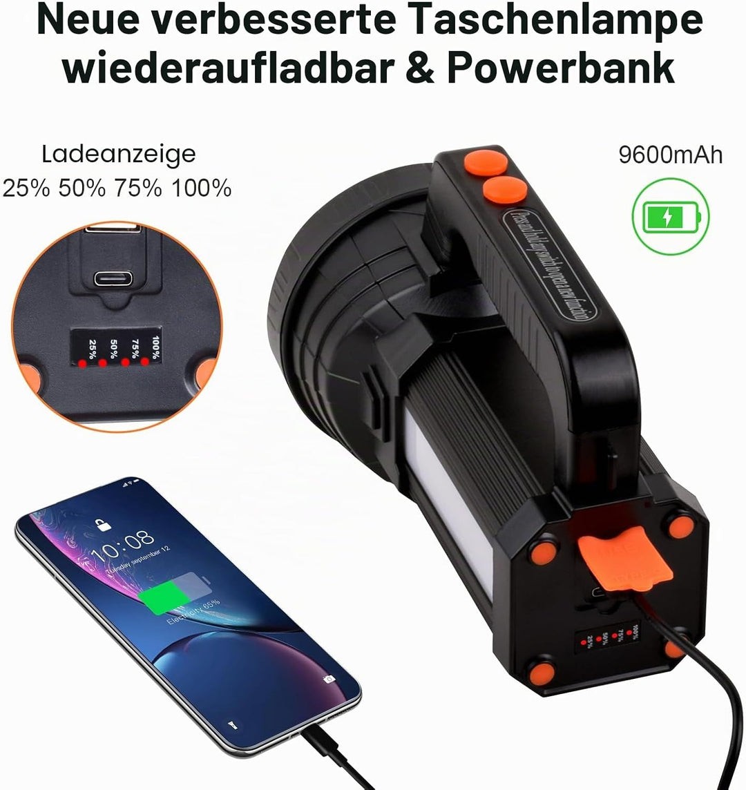 ERAY LED Taschenlampe 11000 lm, Handscheinwerfer LED Akku Wiederaufladbar 9600mAh Power Bank, IPX4 W