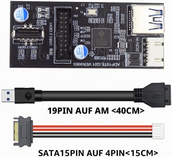 CY Karte Single 19/20Pin Header auf USB 3.0 20Pin &amp; Type-E Dual Ports Buchse PCBA Typ Adapter Splitt