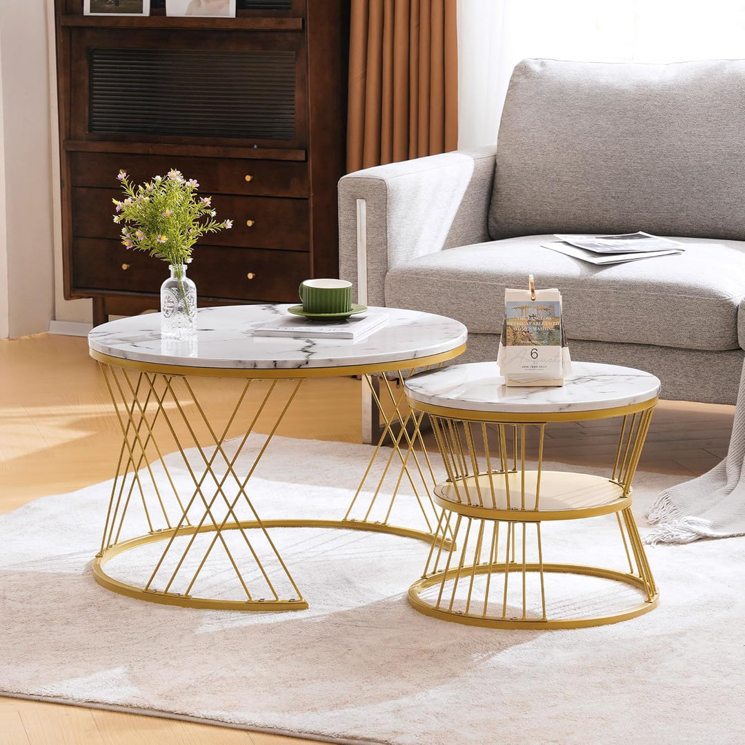 Merax Couchtisch 2er Set, Hochglanz Wohnzimmertisch mit Stauraum, Coffee Table für Wohnzimmer, Balko