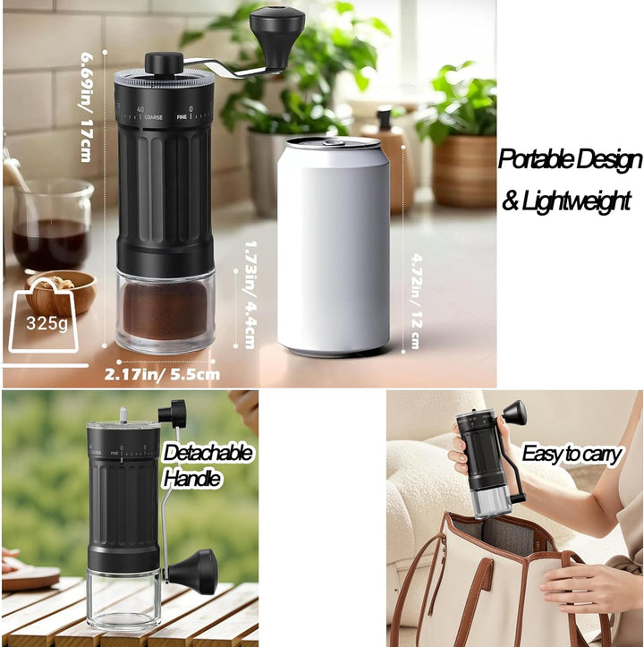 Tragbare Mini Manueller Handkaffeemühle mit 40-stufige Externer Verstellbarer, Kaffeebohnen Kegelmah