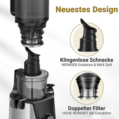 AMZCHEF 200W Kaltpress Slow Juicer - 108MM Grosser Einfüllschacht Entsafter für Ganze Gemüse und Obs