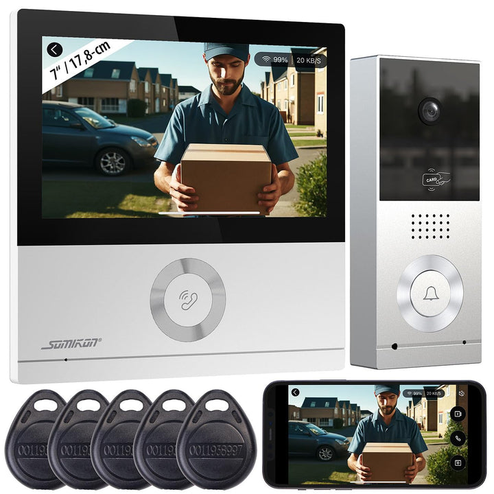 Somikon WLAN Türsprechanlage: WLAN-Full-HD-Video-Gegensprechanlage mit 17,8-cm-Touchscreen (7"), App
