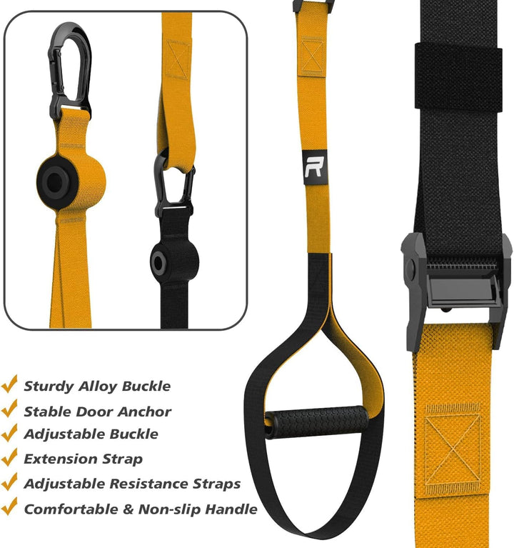 RHINOSPORT Schlingentrainer Sling Trainer Set mit Türanker Einstellbar Fitness Zuhause Suspension -