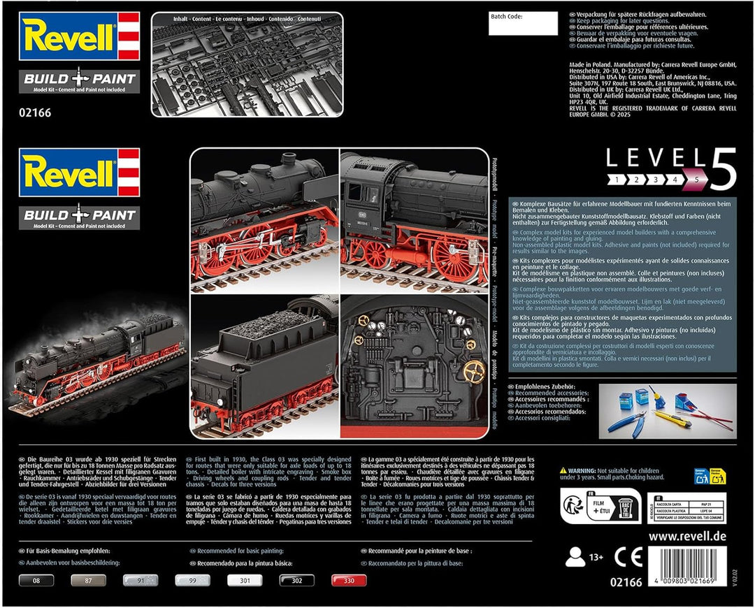 Revell Modellbausatz I Schnellzuglokomotive BR03 I Detailreicher Level 5 Bausatz I 136 Teile I Masss