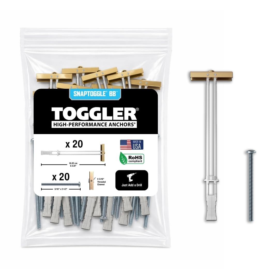 TOGGLER Snaptoggle Trockenbaudübel mit mitgelieferten Schrauben für 1/4-20 Befestigungsgrösse; hält