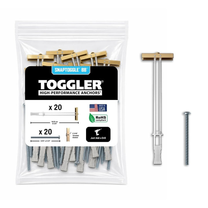 TOGGLER Snaptoggle Trockenbaudübel mit mitgelieferten Schrauben für 1/4-20 Befestigungsgrösse; hält