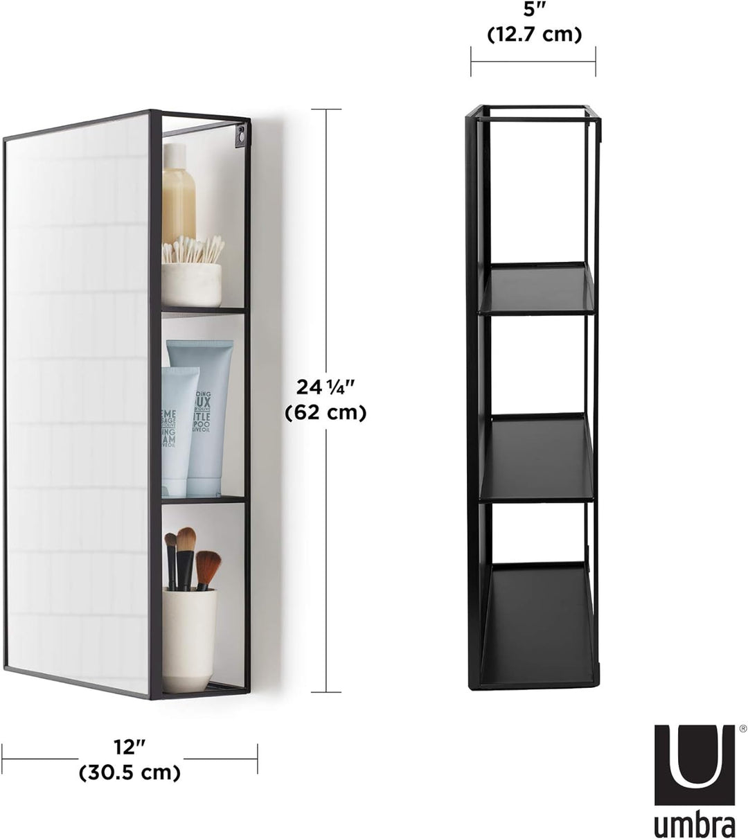 Umbra CUBIKO WANDSPIEGEL MIT ABLAGE SCHWARZ Metall 61 x 31 x 13 cm 30 x 13 x 62 cm Single, 30 x 13 x