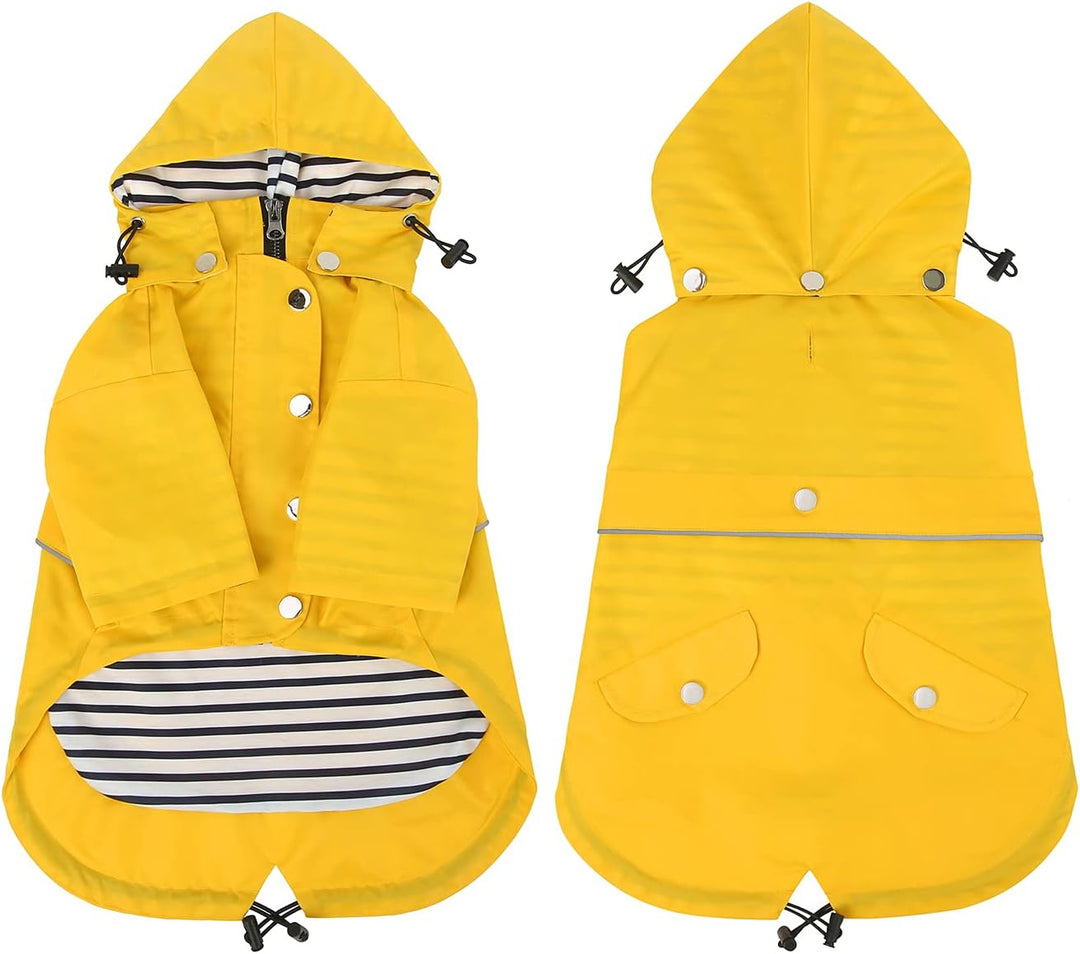 HDE Hunde-Regenmantel, doppellagig, Regenjacke mit Kapuze, für kleine bis grosse Hunde, Gelb - 2XL X
