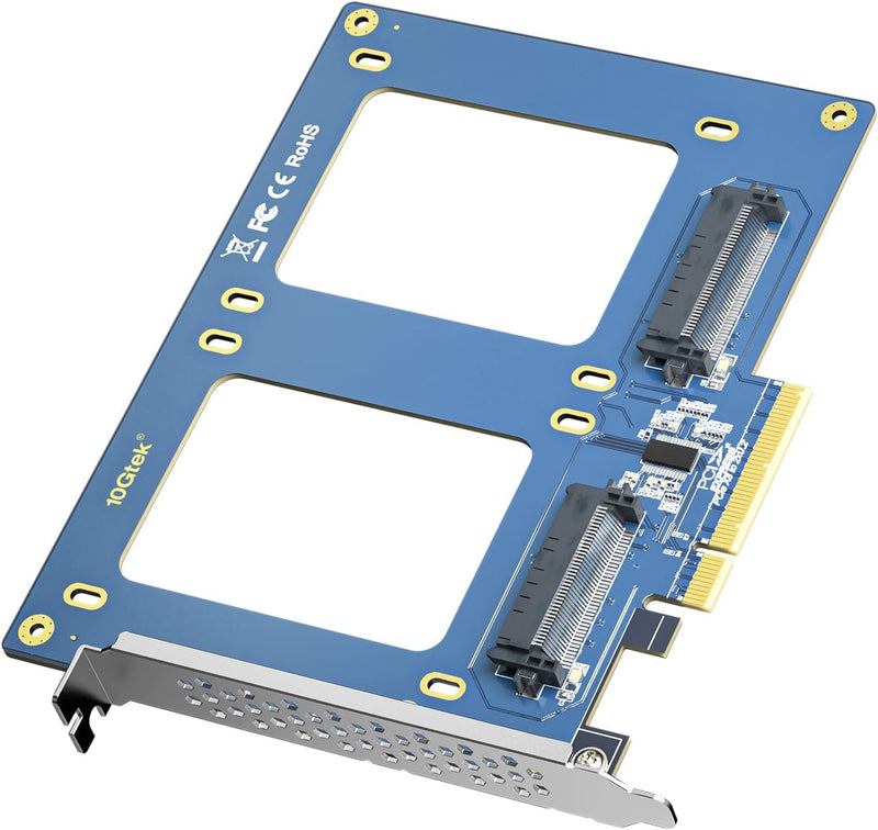 10Gtek PCIe 3.0 to (2) U.2 SFF-8639 Adapter, X8, for 2.5’’ U.2 NVMe SSD or 2.5" SATA SSD PCIe X8 to