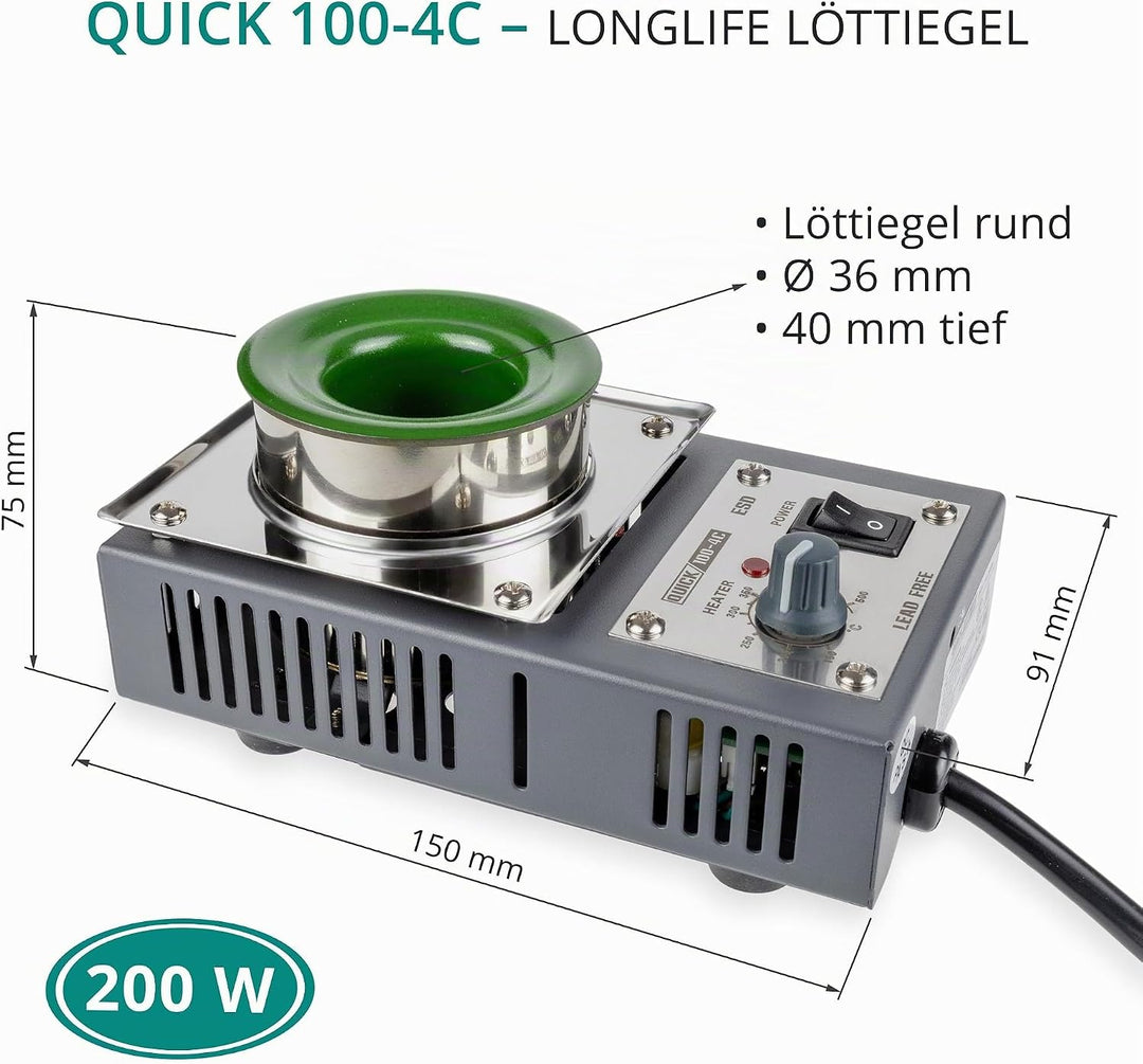 QUICK sensorgeregelter Löttiegel 200 W Lötbad rund Ø36mm 150-500°C QU100-4C rund