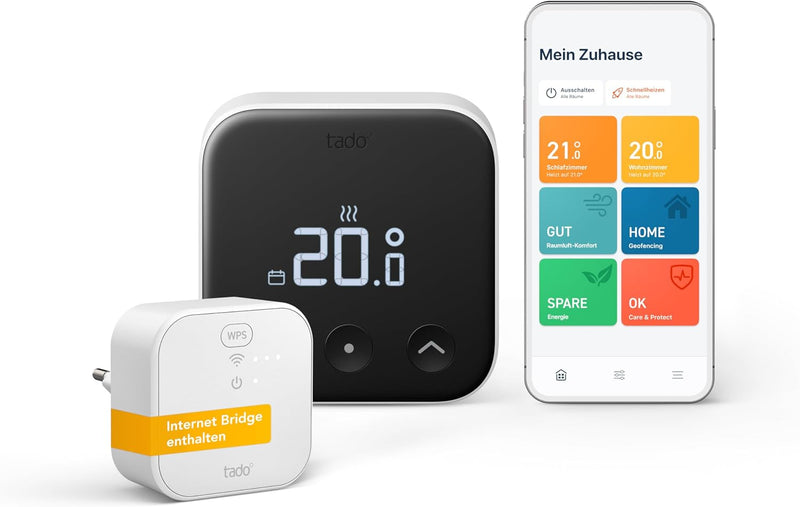 tado° Smartes Thermostat X – Starter Kit, verkabeltes Raumthermostat und Bridge X, Steuerung per App