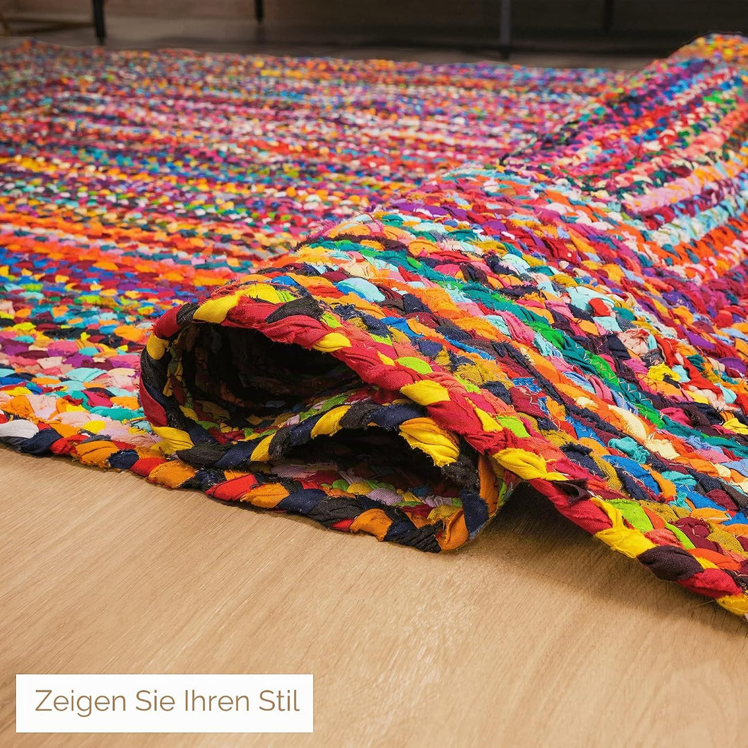 RAJRANG BRINGING RAJASTHAN TO YOU Chindi Rag Rug - 91x152 cm 100% Baumwolle Multi Color Handwoven Ge