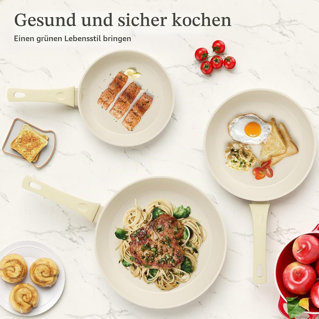 Innerwell 3-teiligs Antihaft Pfannenset mit Deckel 20+24+28 cm, Induktion Pfanne Keramik Antihaftbes