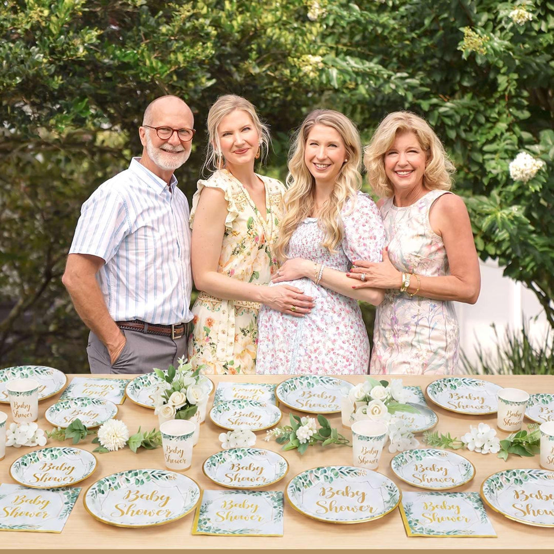 Babyparty Deko Neutral Partygeschirr Set für 25 Personen, 100 Stück Grün Gold wiederverwendbare Kart